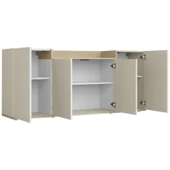 Credenza Bianco Cashmere Marrone Rovere Chiaro 6 Ripiani Apertura Battente 160x35x70h cm, 4 Ante Made in Italy - Swink