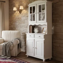 Credenza Bianco 2 Cassetti 4 Ripiani 90x45x181h cm, Apertura Battente, Scorrevole - Pattada