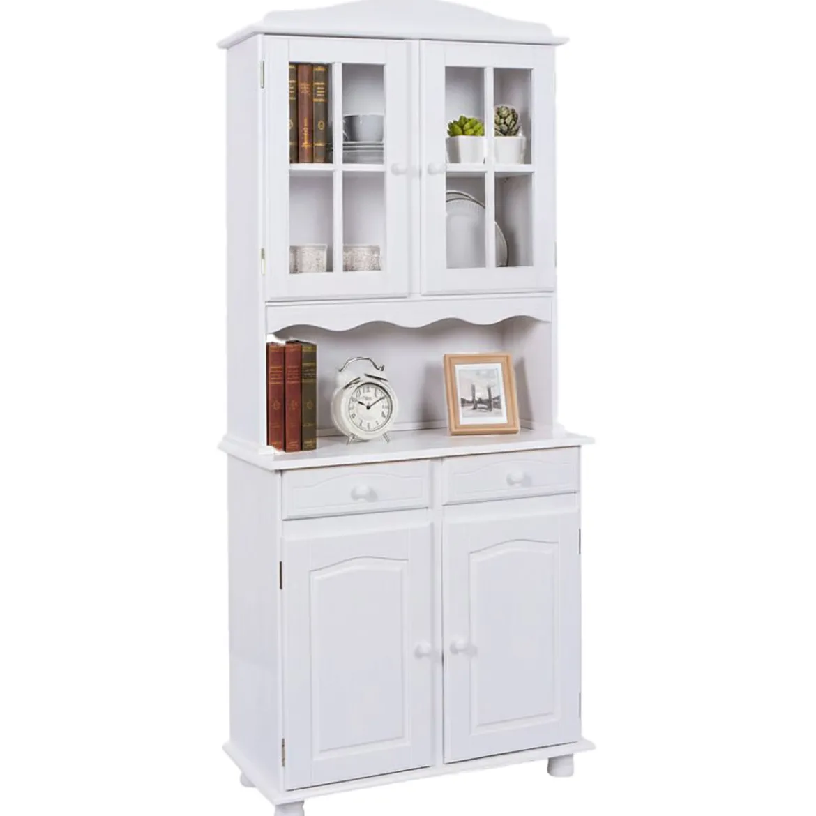 Credenza Bianco 2 Cassetti 4 Ripiani 90x45x181h cm, Apertura Battente, Scorrevole - Pattada