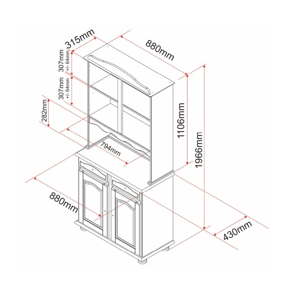 Credenza Bianco 2 Cassetti 4 Ripiani 90x45x181h cm, Apertura Battente, Scorrevole - Pattada