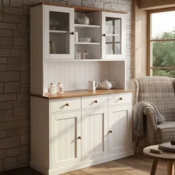 Credenza Bianco 3 Cassetti 4 Ripiani 131x45x181h cm, Apertura Battente - Loranze