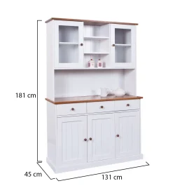 Credenza Bianco 3 Cassetti 4 Ripiani 131x45x181h cm, Apertura Battente - Loranze