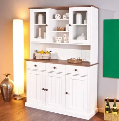 Credenza Bianco 3 Cassetti 4 Ripiani 131x45x181h cm, Apertura Battente - Loranze