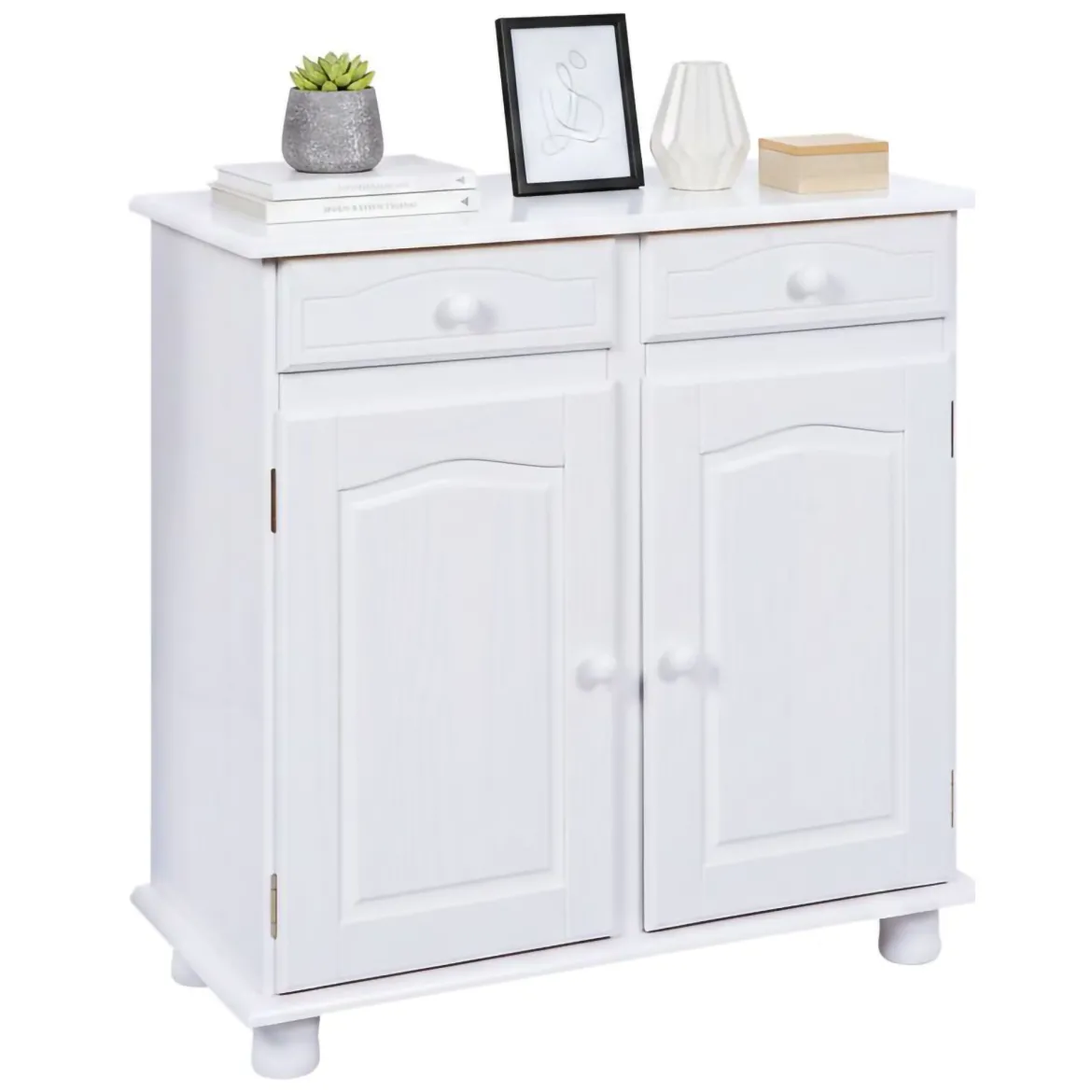 Credenza Bianco 2 Cassetti un Ripiano 90x45x86h cm, Apertura Battente - Buja