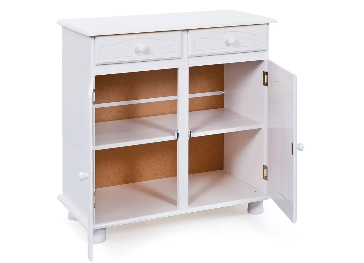 Credenza Bianco 2 Cassetti un Ripiano 90x45x86h cm, Apertura Battente - Buja
