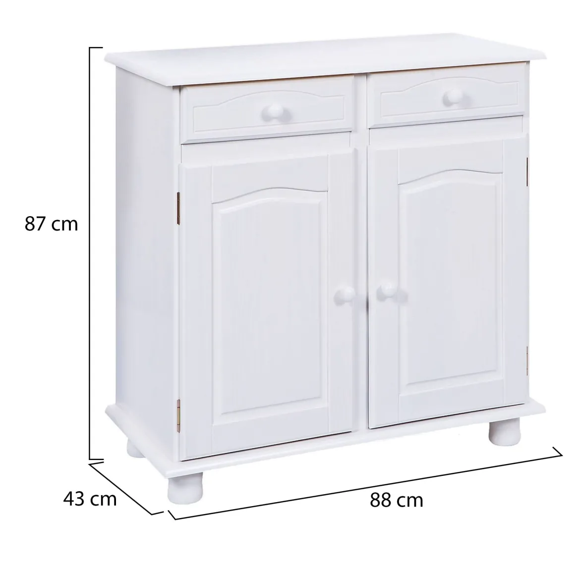 Credenza Bianco 2 Cassetti un Ripiano 90x45x86h cm, Apertura Battente - Buja