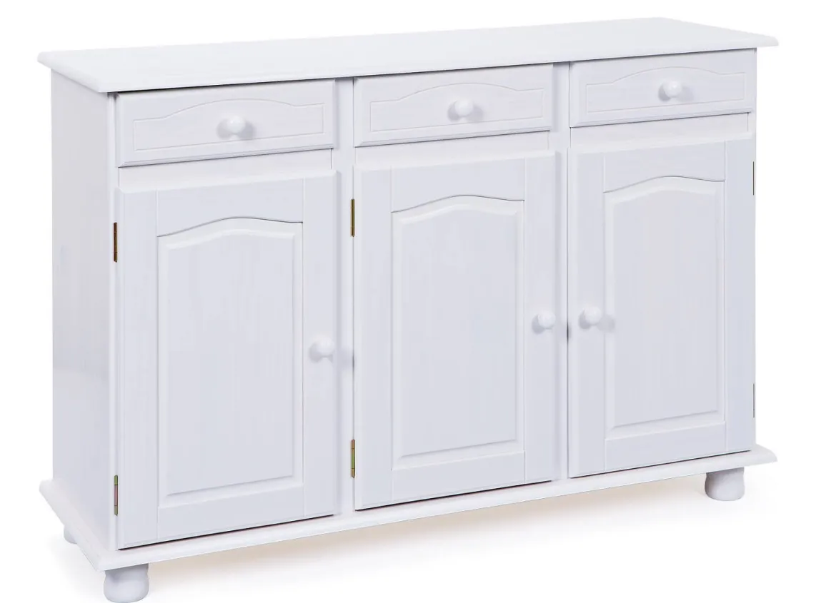 Credenza Bianco 3 Cassetti un Ripiano 130x43x87h cm, Apertura Battente - Gragnano