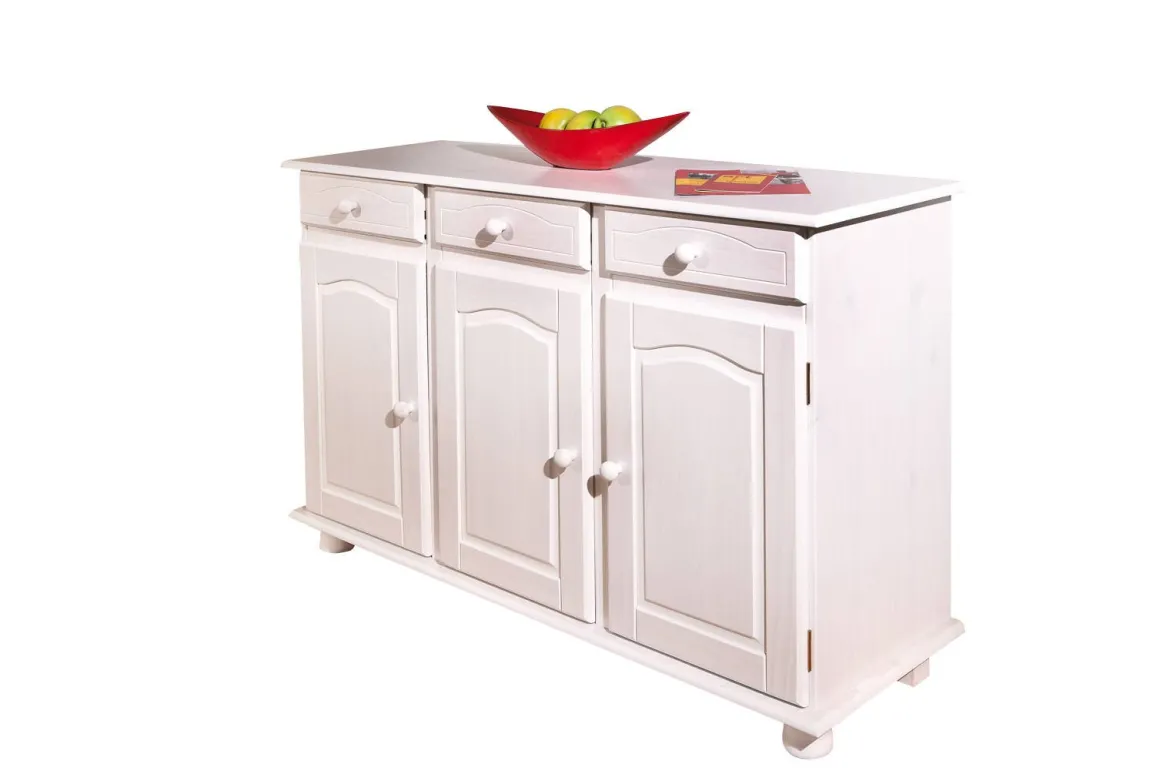 Credenza Bianco 3 Cassetti un Ripiano 130x43x87h cm, Apertura Battente - Gragnano