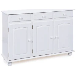 Credenza Bianco 3 Cassetti un Ripiano 130x43x87h cm, Apertura Battente - Gragnano