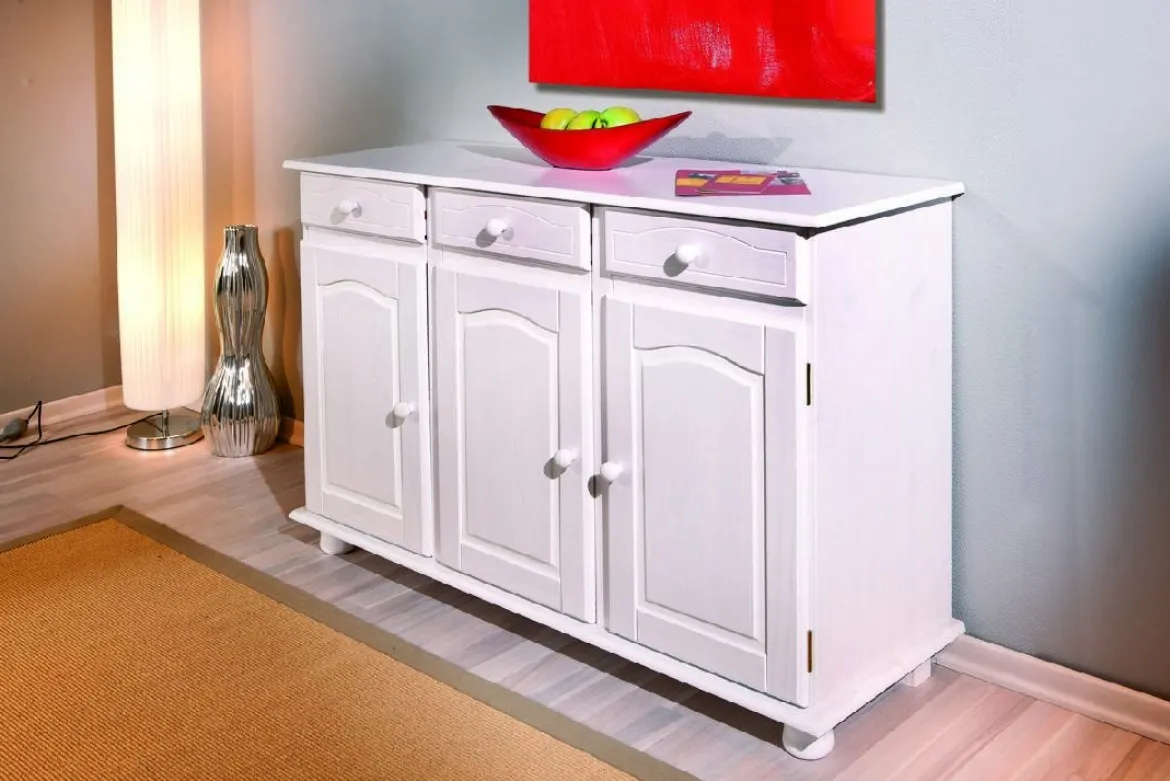 Credenza Bianco 3 Cassetti un Ripiano 130x43x87h cm, Apertura Battente - Gragnano