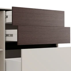 Credenza Bianco Crema Marrone Noce 2 Ripiani 3 Cassetti 125x40x92h cm, Un'anta - Sideme