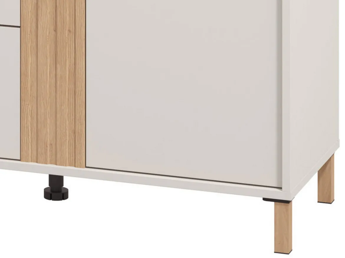 Credenza Bianco Crema Marrone Rovere 3 Ripiani 2 Cassetti 156x40x86h cm, 4 Ante - Quarna