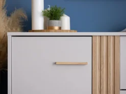 Credenza Bianco Crema Marrone Rovere 3 Ripiani 2 Cassetti 156x40x86h cm, 4 Ante - Quarna