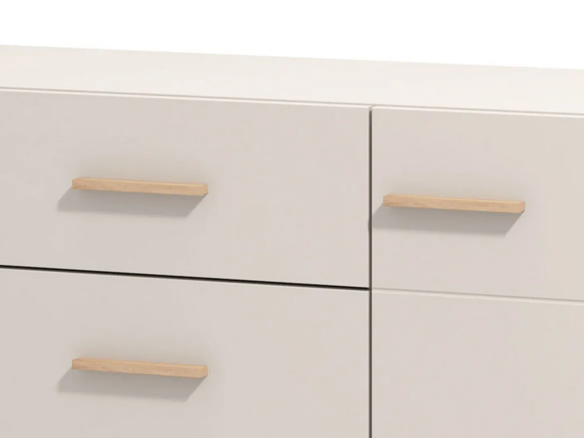 Credenza Bianco Crema Marrone Rovere 3 Ripiani un Cassetto 154x41.5x89h cm, 3 Ante - Pianico