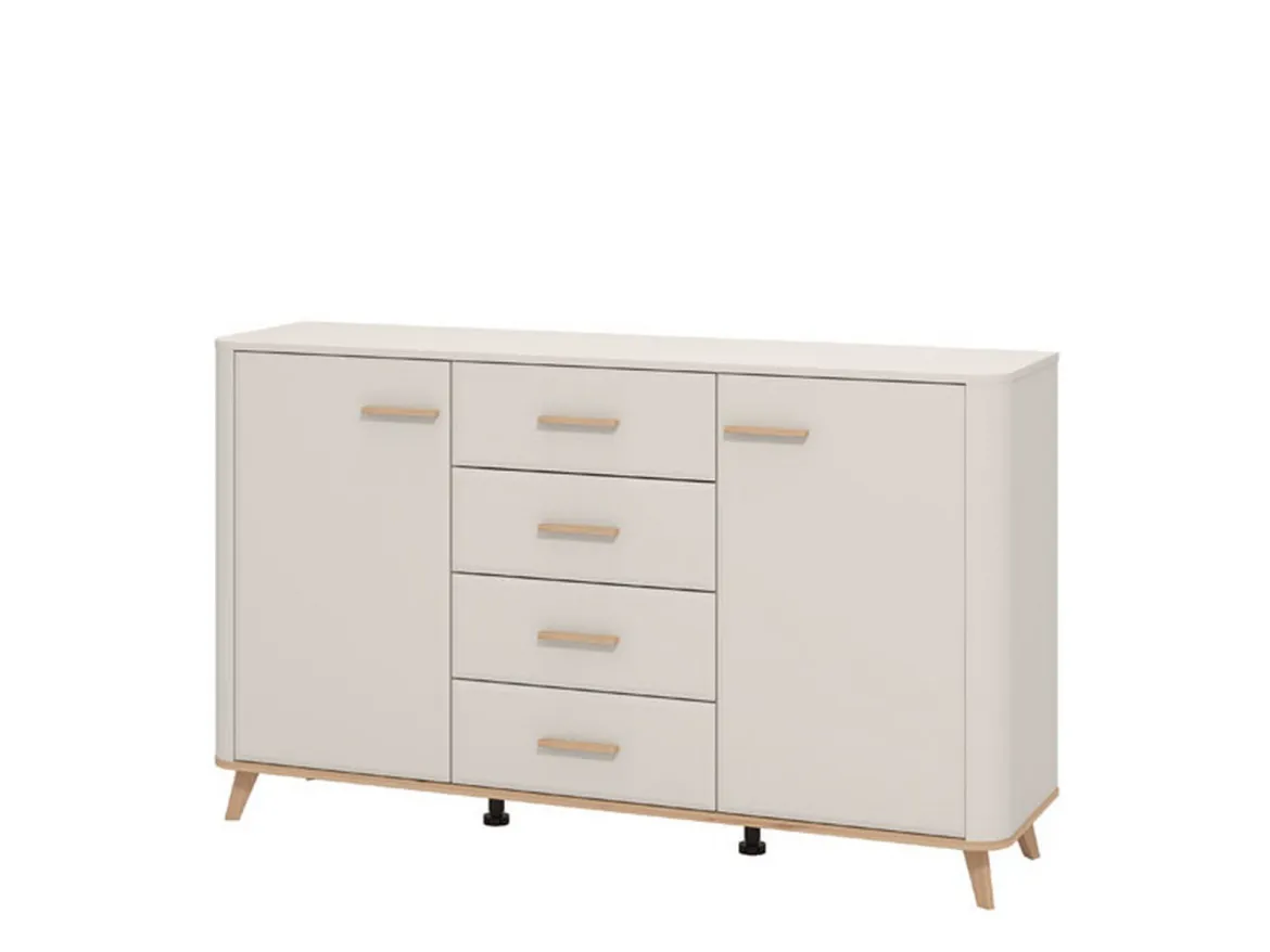 Credenza Bianco Crema Marrone Rovere Nodi 2 Ripiani 4 Cassetti 154x40x90.5h cm, 2 Ante - Illorai