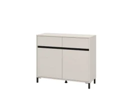 Credenza Bianco Crema Nero 2 Cassetti 2 Ripiani 106x40x90h cm, Apertura Battente, Scorrevole - Giarree