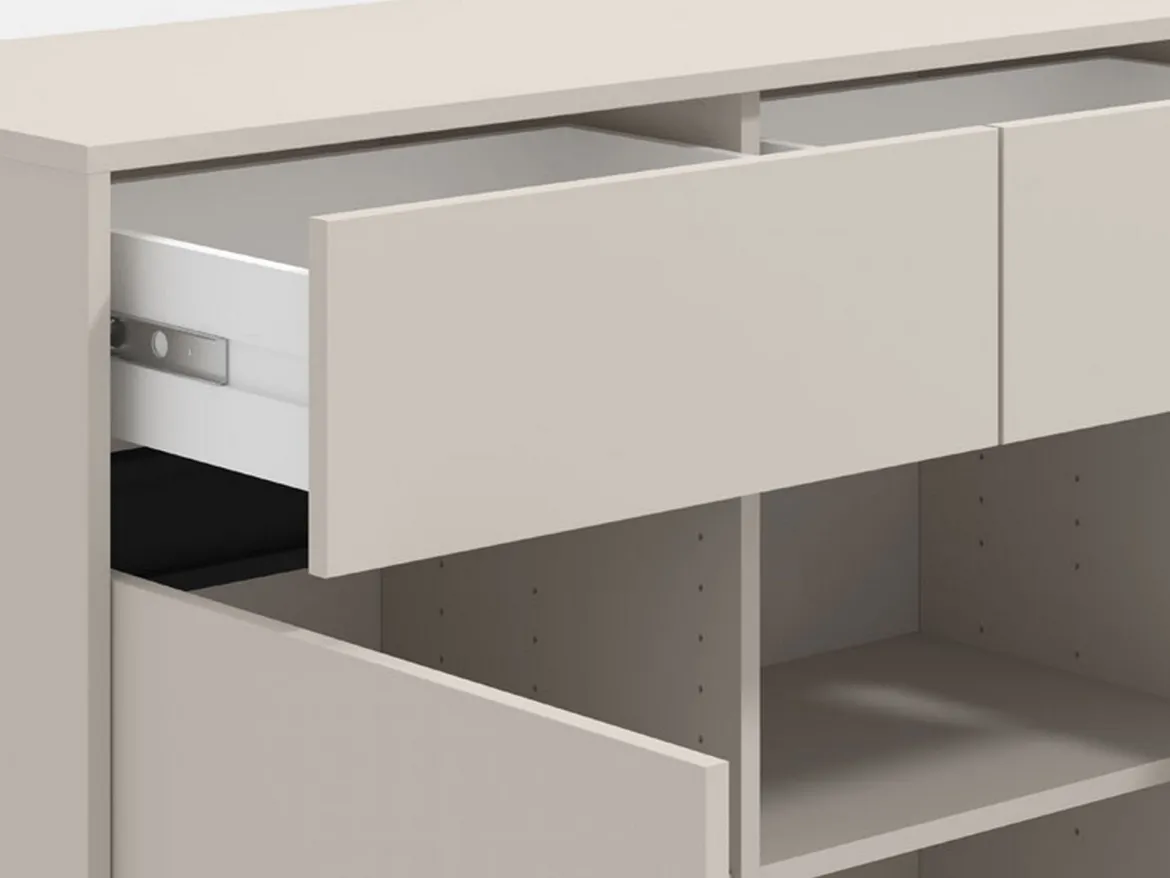 Credenza Bianco Crema Nero 2 Cassetti 2 Ripiani 106x40x90h cm, Apertura Battente, Scorrevole - Giarree