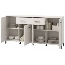 Credenza Bianco Crema Nero 2 Cassetti 4 Ripiani 183x40x90h cm, Apertura Battente, Scorrevole - Grondona