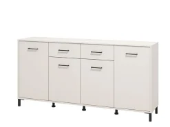 Credenza Bianco Crema Nero 2 Cassetti 4 Ripiani 183x40x90h cm, Apertura Battente, Scorrevole - Grondona