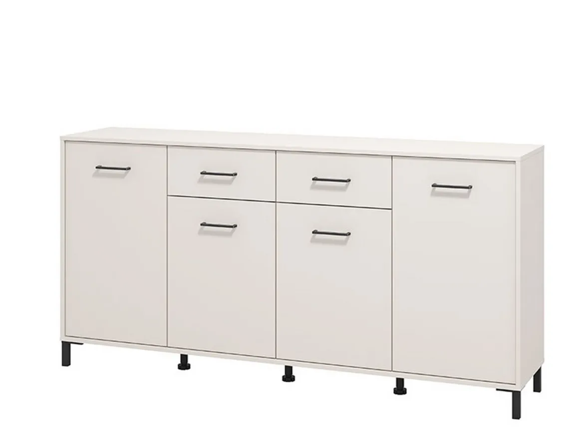 Credenza Bianco Crema Nero 2 Cassetti 4 Ripiani 183x40x90h cm, Apertura Battente, Scorrevole - Grondona