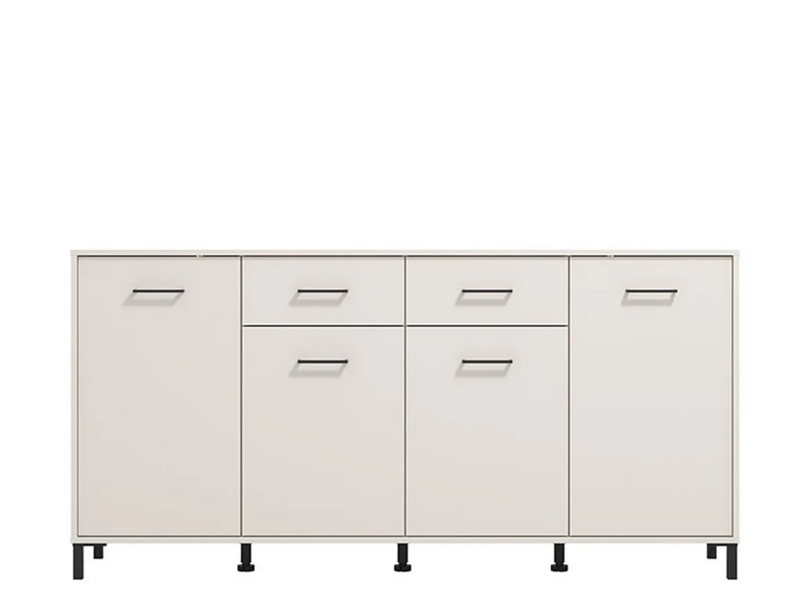 Credenza Bianco Crema Nero 2 Cassetti 4 Ripiani 183x40x90h cm, Apertura Battente, Scorrevole - Grondona