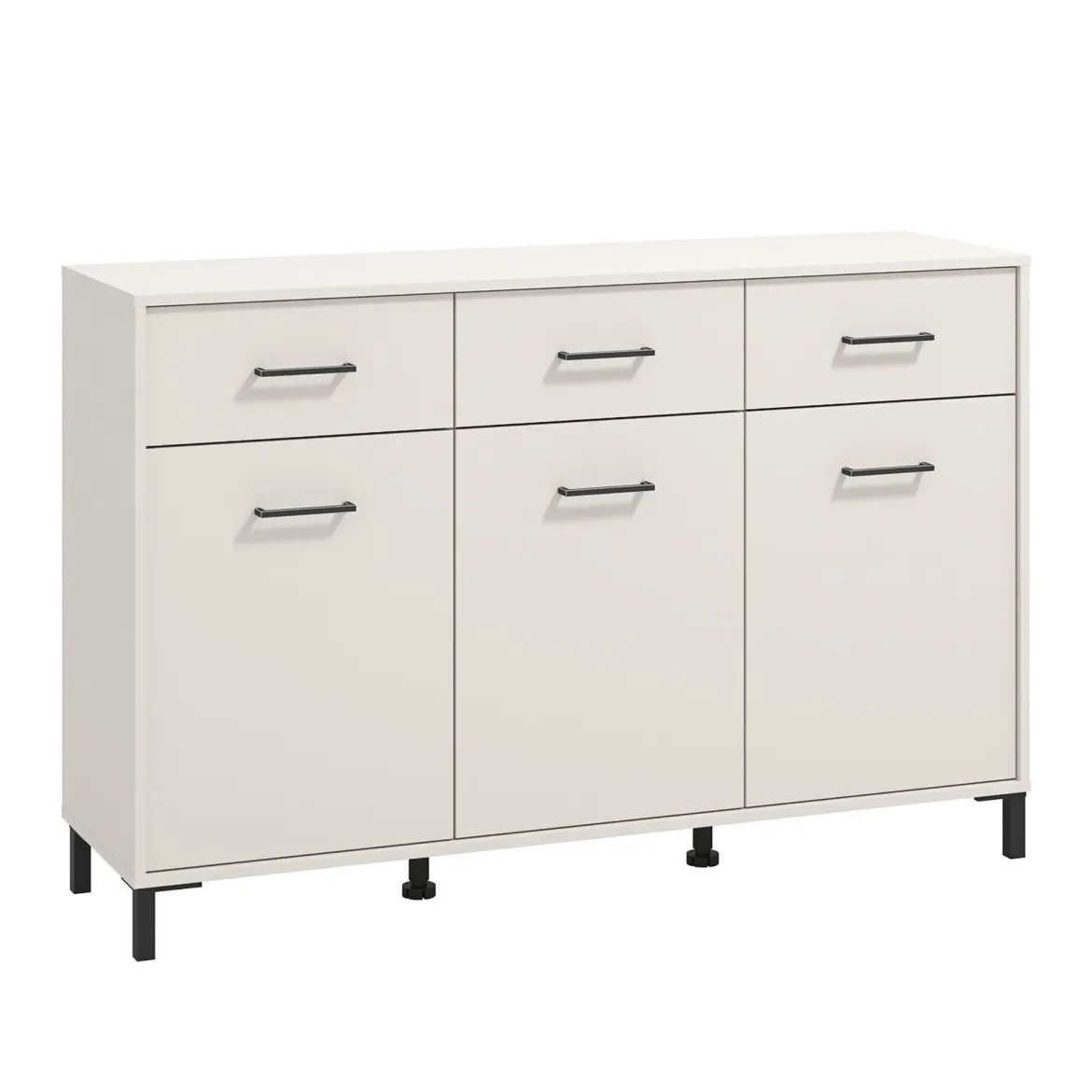 Credenza Bianco Crema Nero 3 Cassetti 3 Ripiani 138x40x90h cm, Apertura Battente e Scorrevole - Laerru
