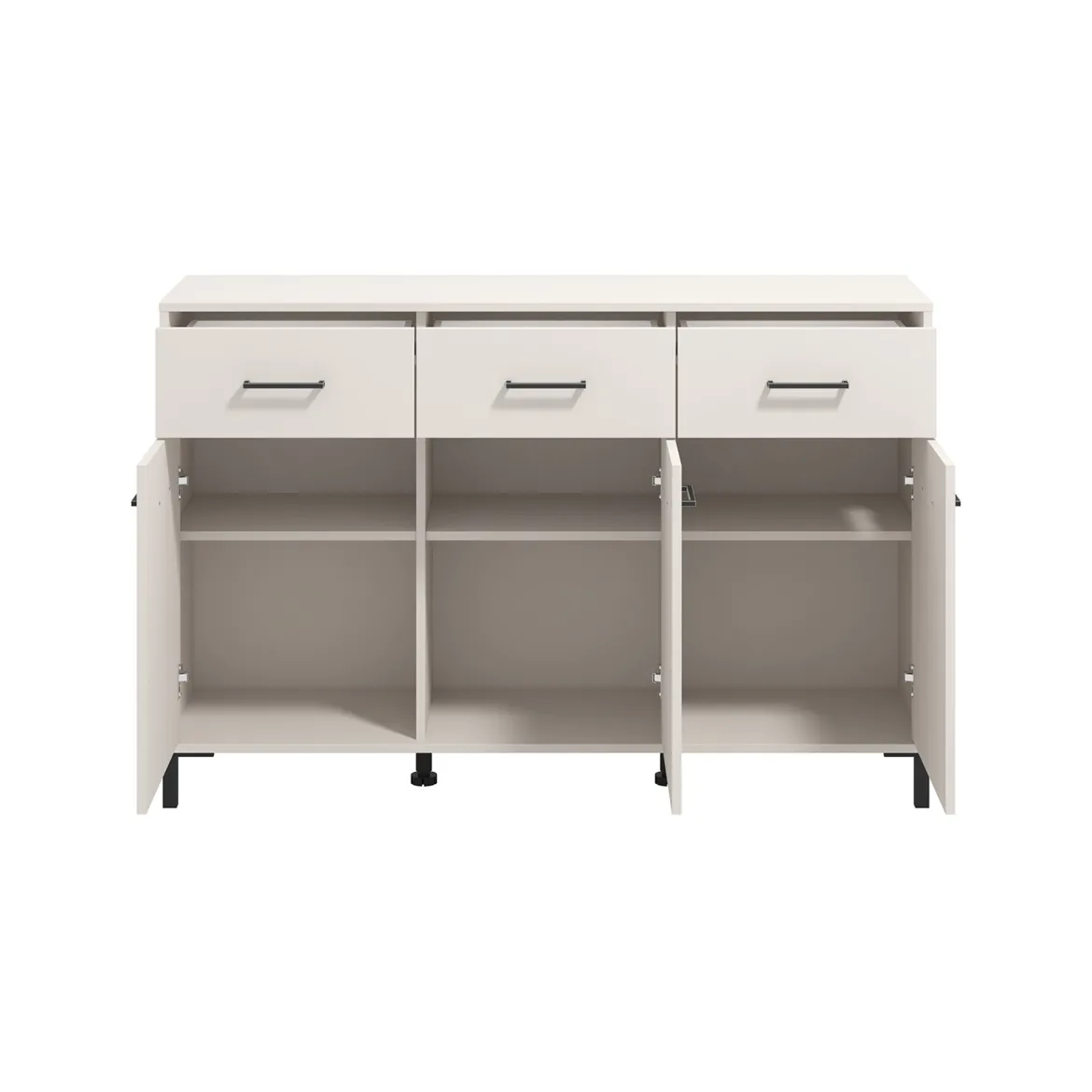 Credenza Bianco Crema Nero 3 Cassetti 3 Ripiani 138x40x90h cm, Apertura Battente e Scorrevole - Laerru