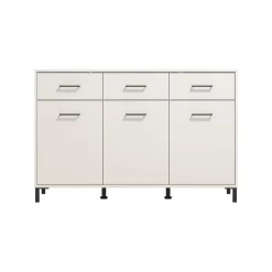 Credenza Bianco Crema Nero 3 Cassetti 3 Ripiani 138x40x90h cm, Apertura Battente e Scorrevole - Laerru