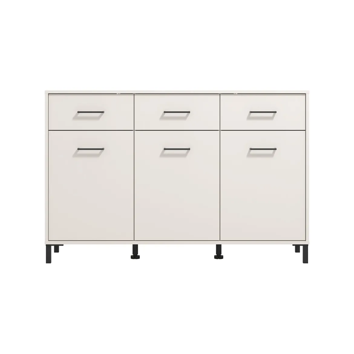 Credenza Bianco Crema Nero 3 Cassetti 3 Ripiani 138x40x90h cm, Apertura Battente e Scorrevole - Laerru