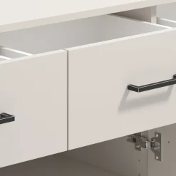 Credenza Bianco Crema Nero 3 Cassetti 3 Ripiani 138x40x90h cm, Apertura Battente e Scorrevole - Laerru