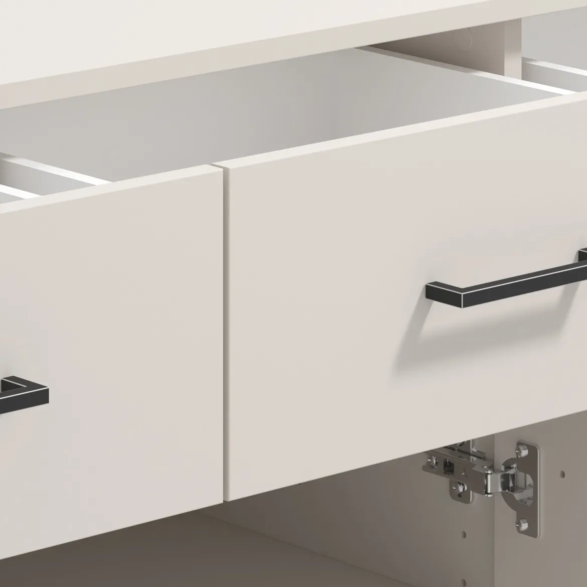 Credenza Bianco Crema Nero 3 Cassetti 3 Ripiani 138x40x90h cm, Apertura Battente e Scorrevole - Laerru