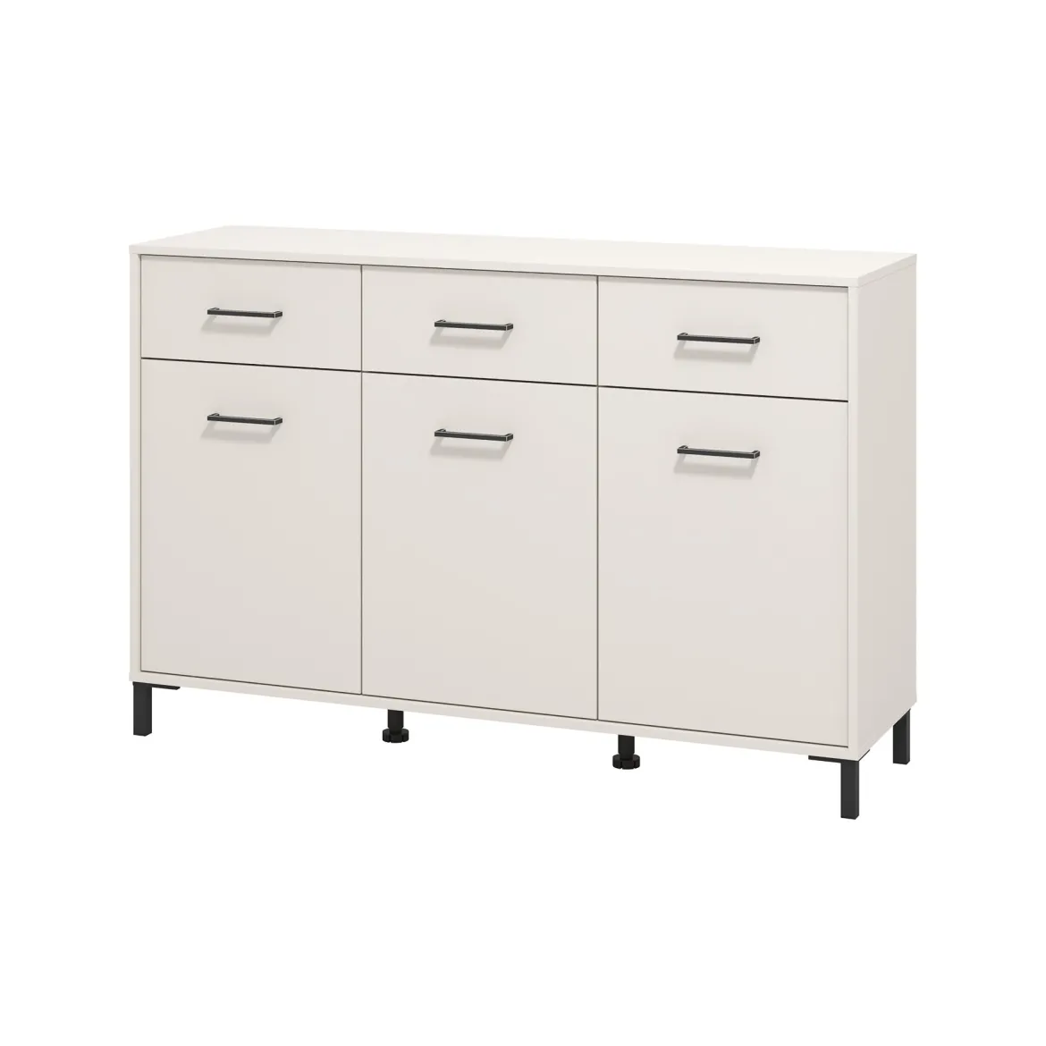 Credenza Bianco Crema Nero 3 Cassetti 3 Ripiani 138x40x90h cm, Apertura Battente e Scorrevole - Laerru