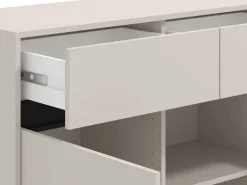Credenza Bianco Crema Nero 3 Cassetti 3 Ripiani 157x40x90h cm, Apertura Battente e Scorrevole - Giarre
