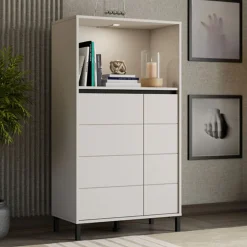 Credenza Bianco Crema Nero 2 Ripiani 3 Vani 74x40x135h cm, 2 Ante - Cosoleto