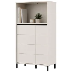 Credenza Bianco Crema Nero 2 Ripiani 3 Vani 74x40x135h cm, 2 Ante - Cosoleto