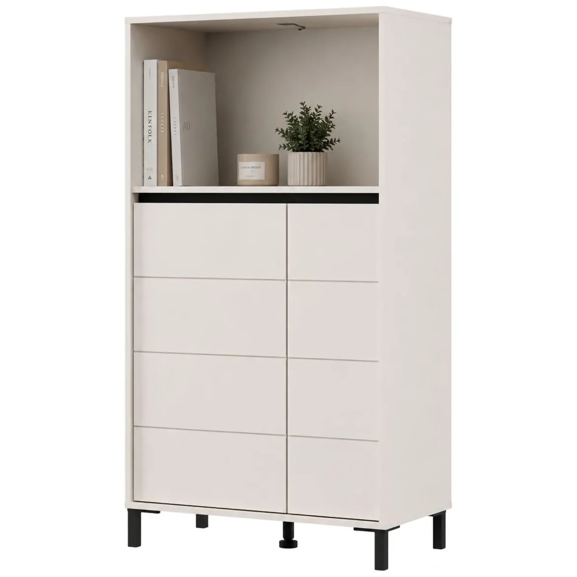 Credenza Bianco Crema Nero 2 Ripiani 3 Vani 74x40x135h cm, 2 Ante - Cosoleto