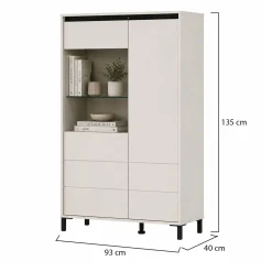 Credenza Bianco Crema Nero 4 Ripiani 6 Vani 93x40x135h cm, 2 Ante - Vignate