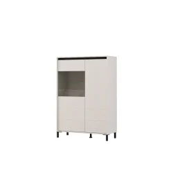 Credenza Bianco Crema Nero 4 Ripiani 6 Vani 93x40x135h cm, 2 Ante - Vignate
