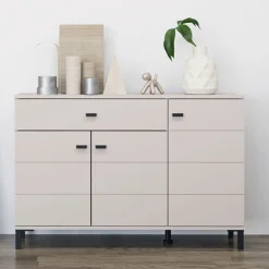 Credenza Bianco Crema Nero un Cassetto 2 Ripiani 116x35x78h cm, Apertura Battente, Scorrevole - Djanet