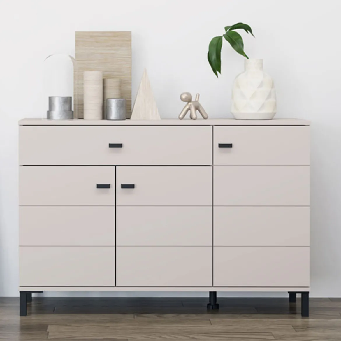 Credenza Bianco Crema Nero un Cassetto 2 Ripiani 93x40x90h cm, Apertura Battente, Scorrevole - Laerruu