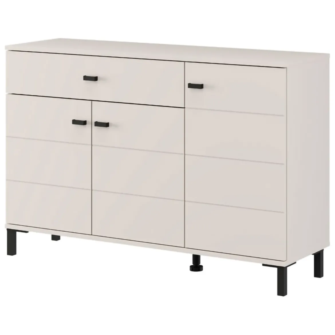 Credenza Bianco Crema Nero un Cassetto 2 Ripiani 93x40x90h cm, Apertura Battente, Scorrevole - Laerruu