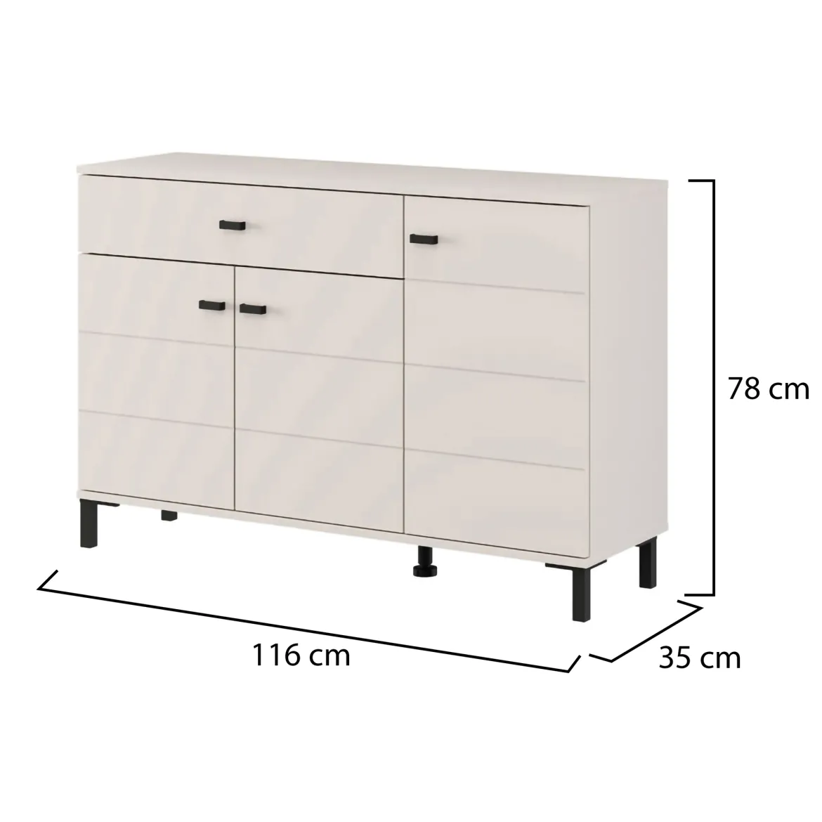 Credenza Bianco Crema Nero un Cassetto 2 Ripiani 93x40x90h cm, Apertura Battente, Scorrevole - Laerruu