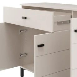 Credenza Bianco Crema Nero un Cassetto 2 Ripiani 93x40x90h cm, Apertura Battente, Scorrevole - Laerruu