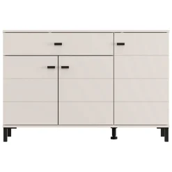 Credenza Bianco Crema Nero un Cassetto 2 Ripiani 93x40x90h cm, Apertura Battente, Scorrevole - Laerruu