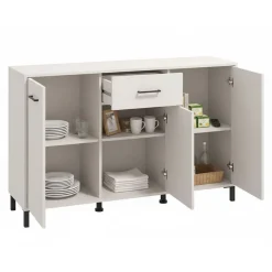 Credenza Bianco Crema Nero un Cassetto 3 Ripiani 138x40x90h cm, Apertura Battente e Scorrevole - Laerru