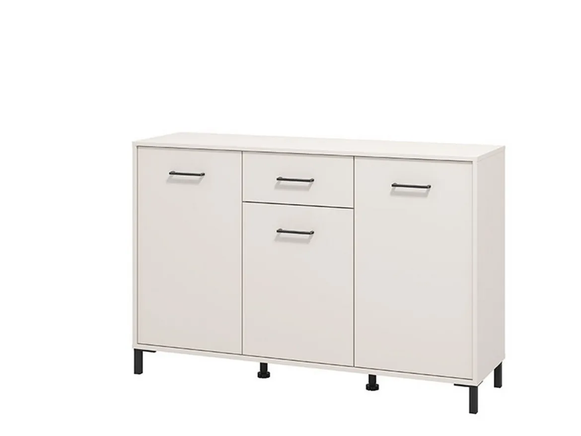 Credenza Bianco Crema Nero un Cassetto 3 Ripiani 138x40x90h cm, Apertura Battente e Scorrevole - Laerru