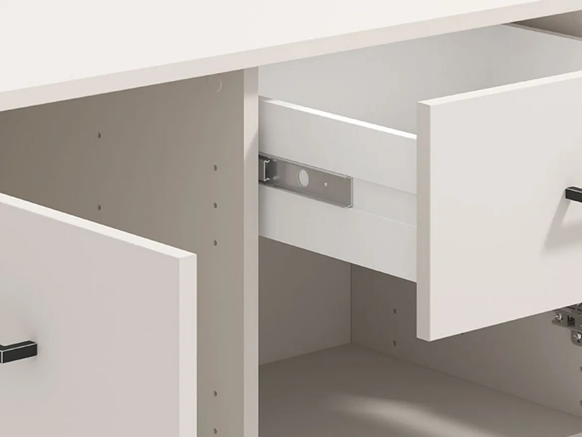 Credenza Bianco Crema Nero un Cassetto 3 Ripiani 138x40x90h cm, Apertura Battente e Scorrevole - Laerru