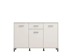 Credenza Bianco Crema Nero un Cassetto 3 Ripiani 138x40x90h cm, Apertura Battente e Scorrevole - Laerru