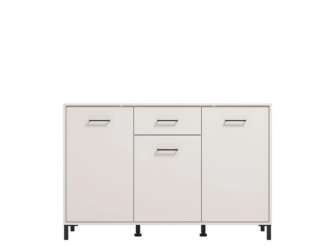 Credenza Bianco Crema Nero un Cassetto 3 Ripiani 138x40x90h cm, Apertura Battente e Scorrevole - Laerru