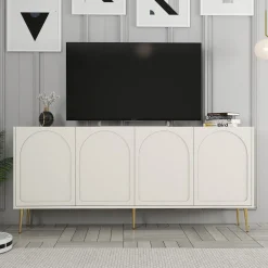 Credenza Bianco Crema oro 2 Ripiani 4 Vani 180x35x80h cm, 4 Ante - Torno